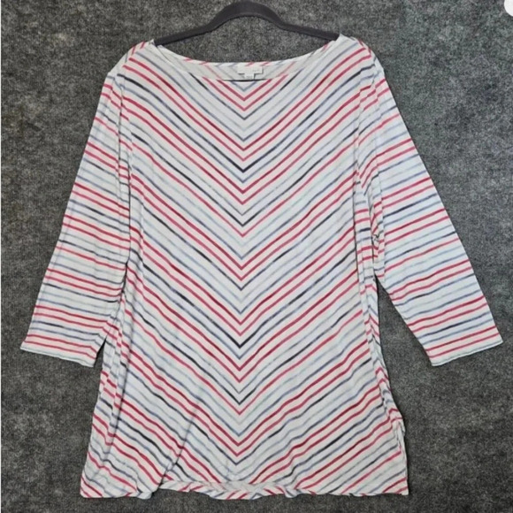 J Jill Knit Top Womens XL Red Gray Chevron Stripe Boat Neck Coastal Tunic Boxy - Picture 13 of 13